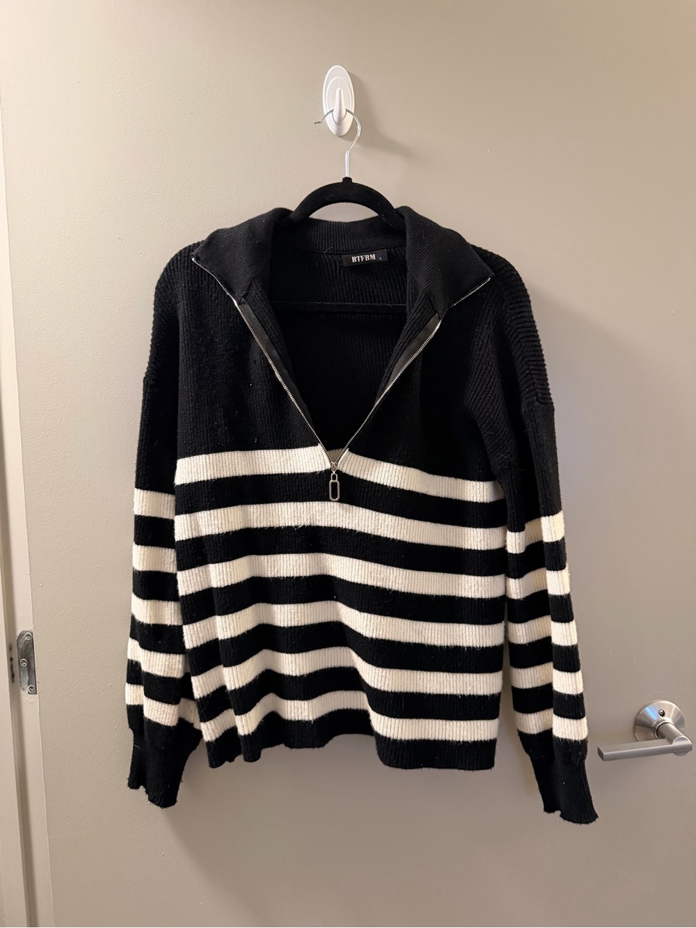 Amazon Black & White Striped Half-Zip Sweater